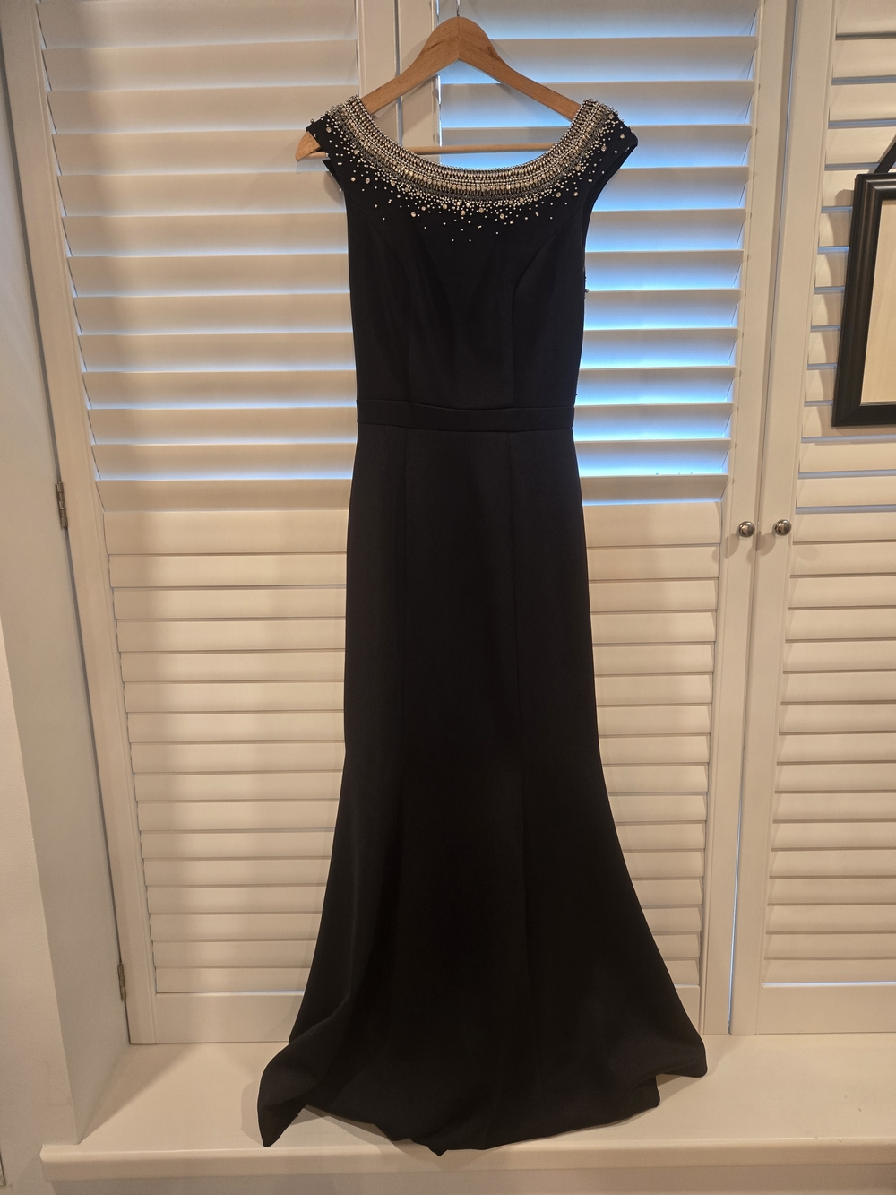 Terani Couture Black Maxi Gown with Beaded Collar